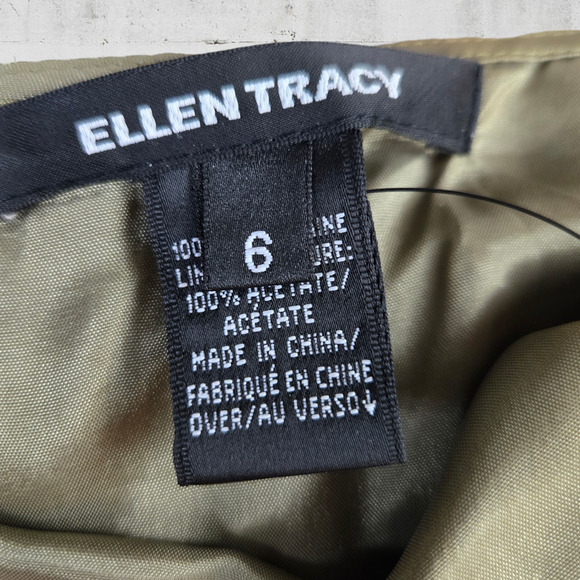 90s Vintage Drab Khaki Tweed Wool Ellen Tracy Deadstock Pencil Midi Skirt Size 6 - Picture 3 of 8